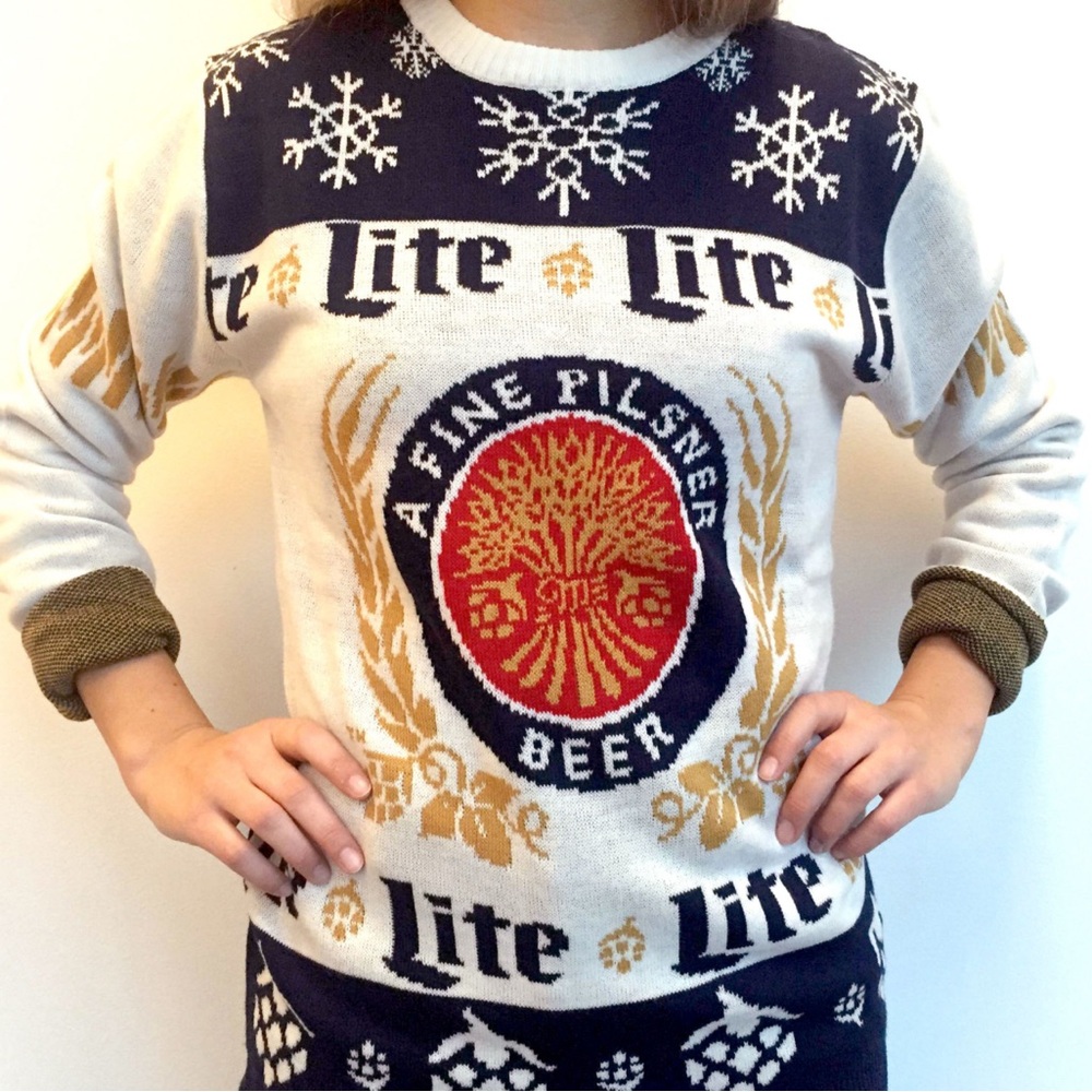 Beer Themed Sweater - Navy and Gold